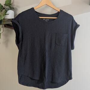 Marled Essentials Navy Blue Knit Pocket Tee Relaxed Women's Large
